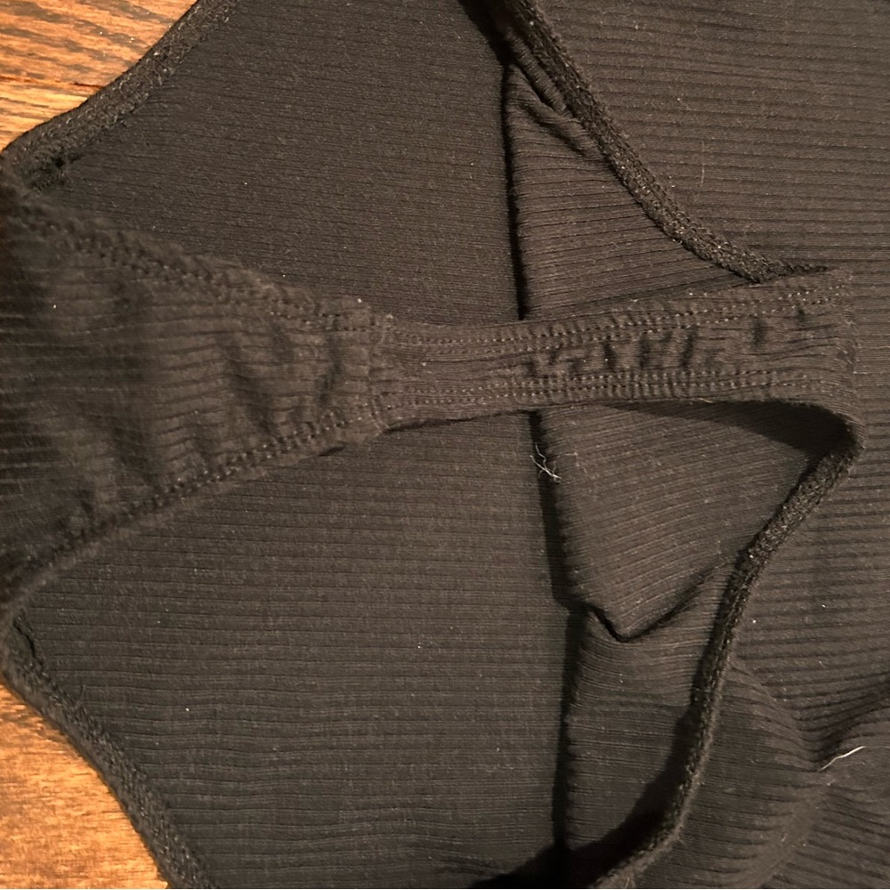 Black Ribbed Bodysuit with Ruffle Straps - Picture 5 of 6